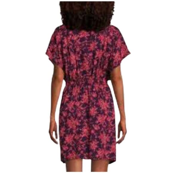 Lands' End Women's Purple/Navy/Red Modal Floral V-Neck Drawstring Swim Cover Up - Picture 2 of 15
